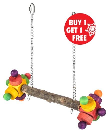 Parrot-Supplies Wooden Bird Swing Toy With Double Twirlers - BOGOF